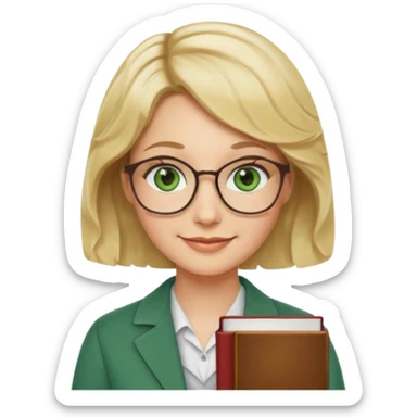 librarian teacher with short wavy blonde hair and green eyes NO GLASSES sticker