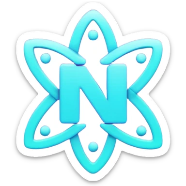 futuristic minimalistic emoji icon, letters "N" formed by 3 glowing digital lines representing Storm, Atom and NoizeGames, neon purple (#8B5CF6) and cyan (#00E0FF) on dark background, modern tech style, 1:1 aspect ratio sticker