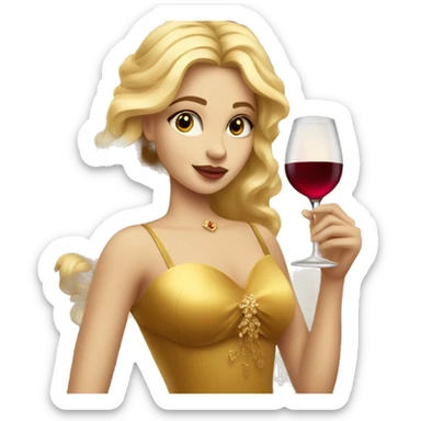 beautiful blond princess in a golden dress drinking wine sticker