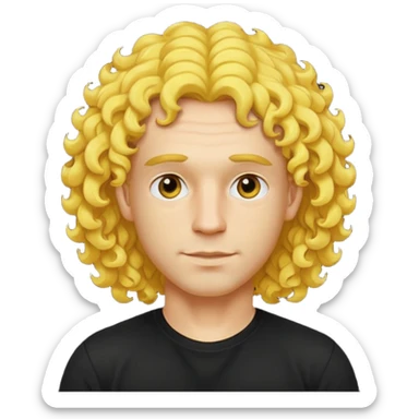 a yellow-faced standard man with mid-long curly hair wearing a black t-shirt, face and shoulders. The yellow of the face is very bright. sticker