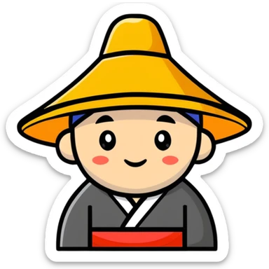 man with Chinese cap, traditional Asian conical hat sticker