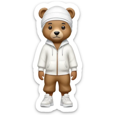 Complete full-body view of a bear wearing a white durag and stylish urban sneakers, showing from head to toe sticker