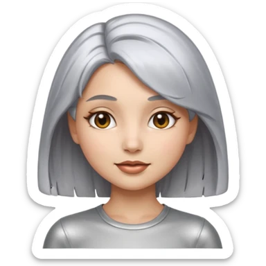sexy Girl emoji with metallic silver hair, iOS emoji style, soft facial features, glossy chrome hair texture, minimal shading, clean background, modern aesthetic sticker