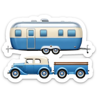 hot rod caravan,1935, pulling a large matching trailer, blue and pearl  sticker