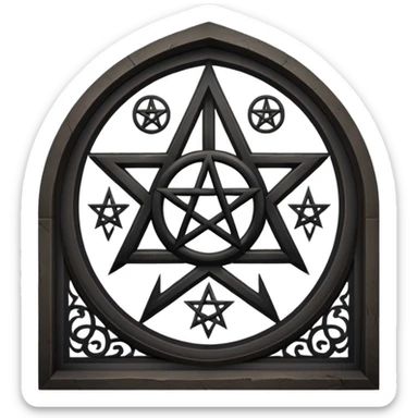 Black gothic window with pentacle sticker