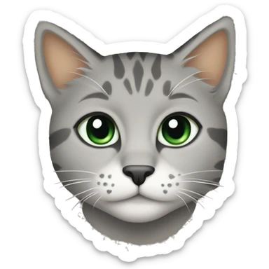 Grey and tan cat with a tan diamond pattern on her forehead and green eyes sticker