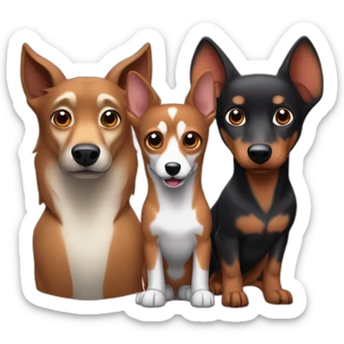 Cartoon wolf with brown Daschund and one Minpin like friends sticker