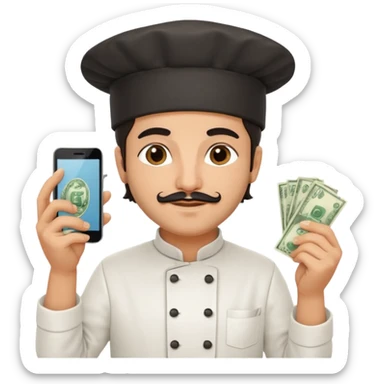 chef holding money and phone sticker
