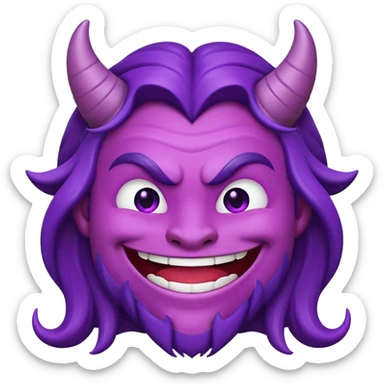 smiling purple devil emoji with long mans haircut sticker