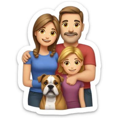 Family-with-father-mother-2 daughters-and-bulldog-France-dog sticker