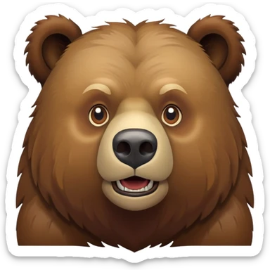 Russian grizzly bear, front view, brown fur, iOS emoji style sticker