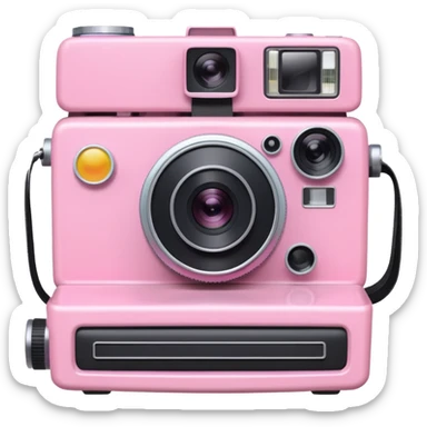 pink camera with a polaroid  sticker