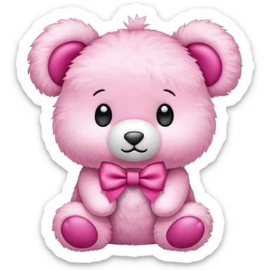 Pink stuffed animal with a bow sticker
