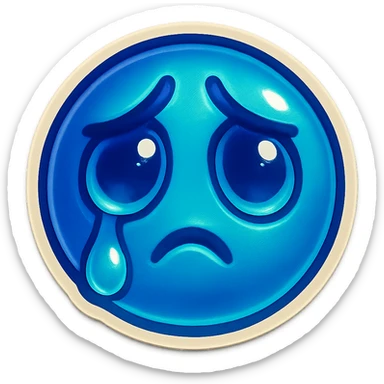 Twitch subscriber emoji showing tears, sad eyes, blue tones, single tear drop, melancholic expression sticker