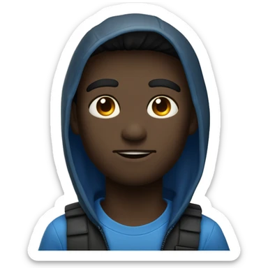 Genera un emoji de un chico trigueño, ojos azul oscuro, pelo negro lacio, con un lunar abajo del ojo derecho y otro lunar en la mejilla del lado izquierdo  sticker