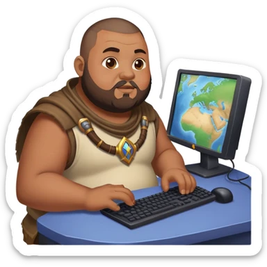 buzz cut brown hair bearded man that is chubby playing world of warcraft game on pc sticker