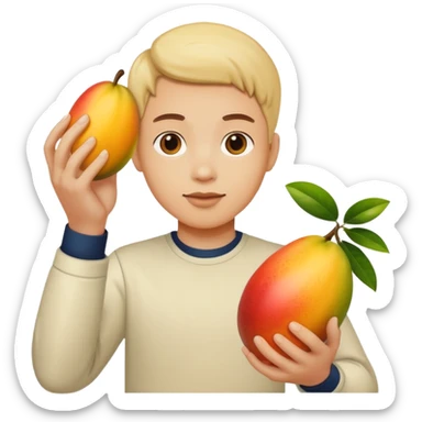 white hand handing a mango like a cup sticker