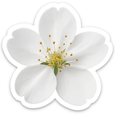 show  one white cherry blossom without a stem , remove background sticker