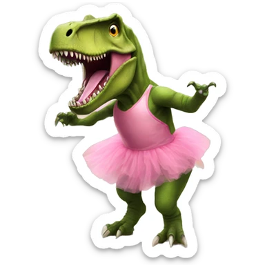 A T rex wearing a pink tutu while bowling sticker