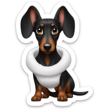 a black dachshund dog in a white bunny costume with ears sticker