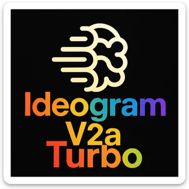 make a non gradient solid but colorful text of "Ideogram V2a Turbo", black background, add this logo too, make it good art for this sticker