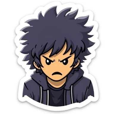 Wild artist with messy hair and dramatic expression, chaotic creative energy, surrounded by intense hellish artwork sticker