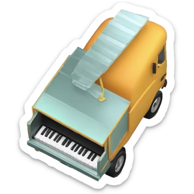 piano in a closednbox truck, side angle, isometric, shell xray vision  sticker