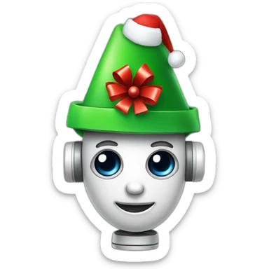 humanoid robot with a christmas hat sticker