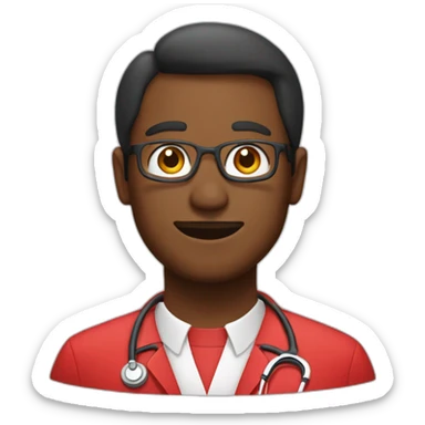 pedatric doctor with red lab coat sticker