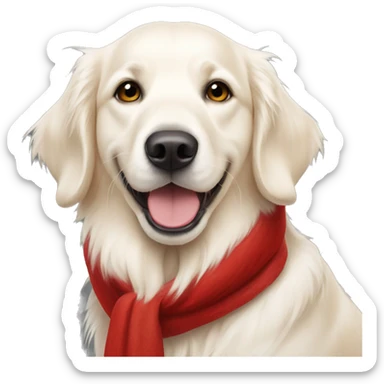 white golden retriever with red scarf written robbie on it  sticker