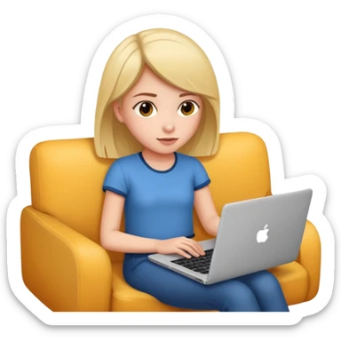 A girl is lying on the couch with a laptop, working sticker