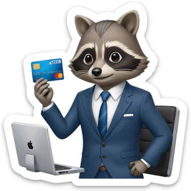 Raccoon working at Amex sticker