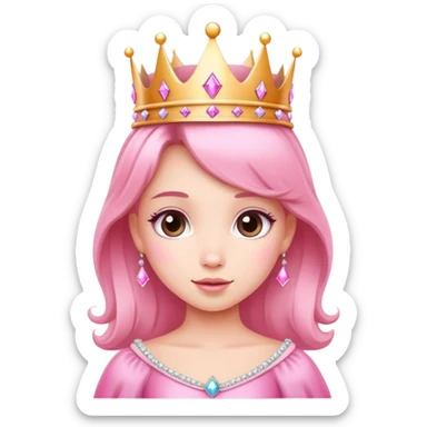 Cute pink princess with crown and sparkles sticker