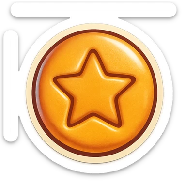 retro sticker style icon of a dalgona candy with a star shape pressed in the center, playful and bold sticker