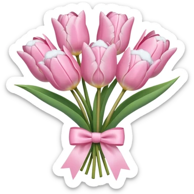 light pink tulip bouquet with light pink bow and snow sticker