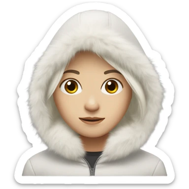 White-skinned hair with hazel eyes and dark long straight hair wearing a fur hood sticker