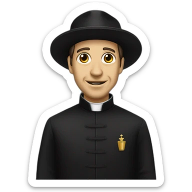 Don Bosco in a black priest suit using a casulla biretta hat sticker