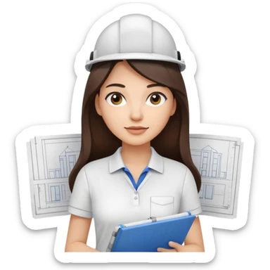 architect woman light skinned dark brown hair in WHITE POLO, long hair but then wearing proper architeture attire sticker