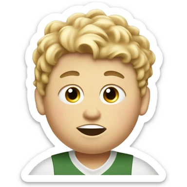 really fat kid who is tan and loves to eat and play golf and he has one eyeball and one giant piece of a hair sticker