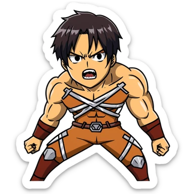 Eren's Attack Titan form, aggressive pose, muscular body with long dark hair sticker