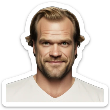 David Harbour smiling wearing a white shirt sticker