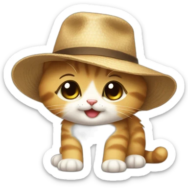 cute kitten in a hat smiling and crying sticker