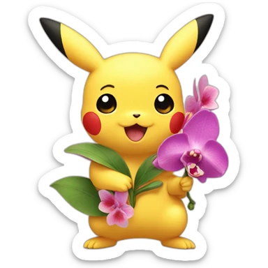 Cute Pikachu holding an orchid sticker