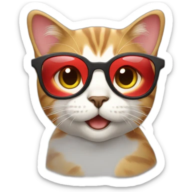 femal cat with red glasses  sticker