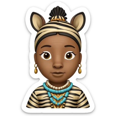 a-3d-cartoon-african-zebra-from-the-1800s-wearing-traditional-african-tribal-clothing,-calm-expression,-natural-background,-memoji-style-realism. sticker