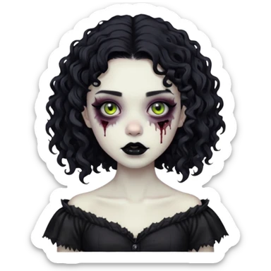 garota zombie com roupa gótica, batom preto e cabelos pretos e cacheados na altura do ombro sticker