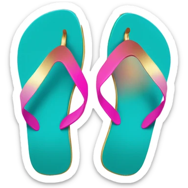 Realistic turquoise and hot pink ombre flip flops with metallic gold accents. sticker