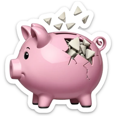 a piggy bank broken in half sticker