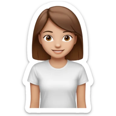 Chica de pelo liso y marrón con ojos color marrón claro y una camiseta blanca sticker