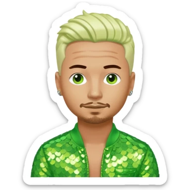 J Balvin with platinum blonde hair, lime green sequin outfit sticker
